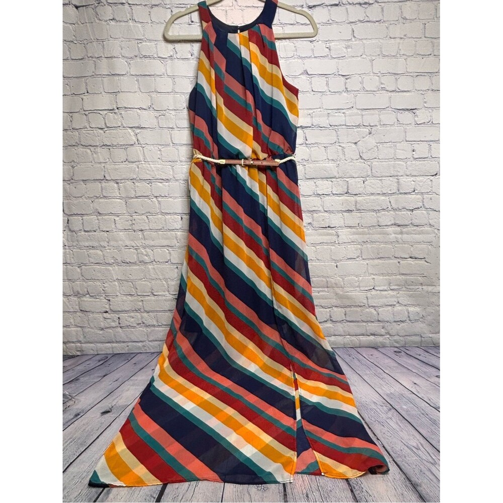 Apt 9 Navy Pink Stripe Halter Neck Beach Party Travel Vacation Maxi Dress M